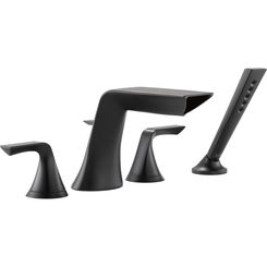 Click here to see  T67450-BL Brizo Sotria Two-Handle Roman Tub Faucet Trim with H2Okinetic Hand Shower, 1.75 GPM, 4-Hole, Lever Handles, ADA, Matte Black - T67450-BL