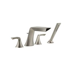 Click here to see Brizo T67450-NK Brizo Sotria Two-Handle Roman Tub Faucet Trim with H2Okinetic Hand Shower, 1.75 GPM, 4-Hole, Lever Handles, ADA, Brilliance Luxe Nickel - T67450-NK