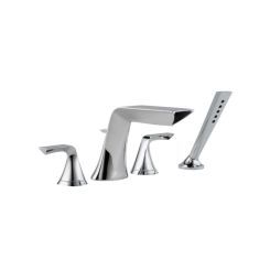 Click here to see Brizo T67450-PC Brizo Sotria Two-Handle Roman Tub Faucet Trim with H2Okinetic Hand Shower, 1.75 GPM, 4-Hole, Lever Handles, ADA, Polished Chrome - T67450-PC