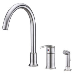 Click here to see Ultra Faucets UF11143 Ultra Faucets Sweep Single Handle Kitchen Faucet w/ Side Spray, 3 Hole, Stainless - UF11143