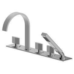 Click here to see Ultra Faucets UF65710 Ultra Faucets Zashe Roman Tub Faucet Trim w/ Hand Shower, Two Handles, Polished Chrome - UF65710