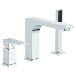 Click here to see Ultra Faucets UF65510 Ultra Faucets Icon Single-Handle Roman Tub Faucet with Hand Shower, 3-Hole, Metal Lever Handle, ADA, Chrome - UF65510