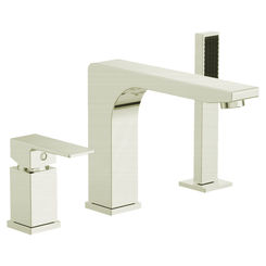 Click here to see Ultra Faucets UF65513 Ultra Faucets Icon Single-Handle Roman Tub Faucet with Hand Shower, 3-Hole, Metal Lever Handle, ADA, Brushed Nickel - UF65513