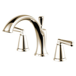 Click here to see Ultra Faucets UF65403 Ultra Faucets Z Collection Two-Handle Deck-Mount Roman Tub Faucet Trim, 3-Hole, Lever Handles, ADA, Brushed Nickel - UF65403
