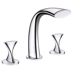Click here to see Ultra Faucets UF65300 Ultra Faucets Twist Two-Handle Deck-Mount Roman Tub Faucet, 3-Hole, NEOPERL Stream, Polished Chrome - UF65300