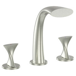 Click here to see Ultra Faucets UF65303 Ultra Faucets Twist Two-Handle Deck-Mount Roman Tub Faucet, 3-Hole, NEOPERL Stream, Brushed Nickel - UF65303