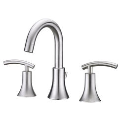 Click here to see Ultra Faucets UF55313 Ultra Faucets Sweep Two-Handle Widespread Bathroom Faucet with Metal Pop-Up, 1.5 GPM, Three-Hole, Washerless Cartridge, Brushed Nickel - UF55313 
