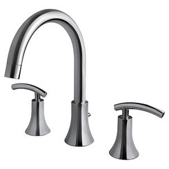 Click here to see Ultra Faucets UF65100 Ultra Faucets Sweep Two-Handle Deck-Mount Roman Tub Faucet, 3-Hole, NEOPERL Stream, Lever Handles, ADA, Polished Chrome - UF65100