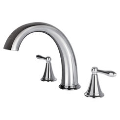 Click here to see Ultra Faucets UF65200 Ultra Faucets Contour Two-Handle Deck-Mount Roman Tub Faucet, 3-Hole, NEOPERL Stream, Lever Handles, ADA, Polished Chrome - UF65200