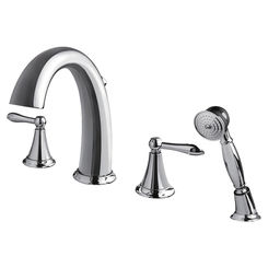 Click here to see Ultra Faucets UF65240 Ultra Faucets Contour Two-Handle Roman Tub Faucet with 2.5 GPM Hand Shower, 4-Hole, NEOPERL Stream, Lever Handles, Polished Chrome - UF65240