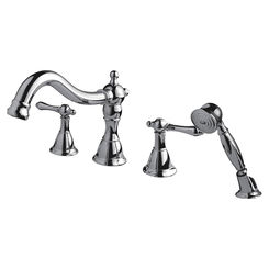 Click here to see Ultra Faucets UF65040 Ultra Faucets Prime Two-Handle Roman Tub Faucet with 2.5 GPM Hand Shower, 4-Hole, NEOPERL Stream, Lever Handles, Polished Chrome - UF65040