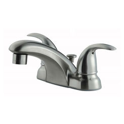 Click here to see Ultra Faucets UF44523 Ultra Faucets Vantage 3-Hole Centerset Brushed Nickel Low-Spout Bathroom Faucet with Metal Pop-Up, 1.5 GPM, Two-Handle, Lever Handles - UF44523