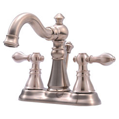 Click here to see Ultra Faucets UF45113 Ultra Faucets Signature 3-Hole Centerset Brushed Nickel Bathroom Faucet with Pop-Up Drain, 2.2 GPM, Two-Handle, Lever Handles - UF45113