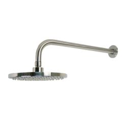 Click here to see Ultra Faucets UF91003 Ultra Faucets Euro Collection 8in Round Shower Head with Arm and Flange, Single-Function, 2.5 GPM, Wall-Mount, Brushed Nickel - UF91003