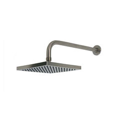 Click here to see Ultra Faucets UF94003 Ultra Faucets Euro Square Shower Head with Arm and Flange, 2.5 GPM, 8in Diameter Head, 14in Arm Length, Wall-Mount, Brushed Nickel - UF94003