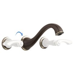 Click here to see Brizo 65885LF-PNCOLHP-ECO Brizo Charlotte Two-Handle Widespread Wall-Mount Bathroom Faucet With Grid Strainer, Less Handles, 1.2 GPM, Polished Nickel/Cocoa Bronze - 65885LF-PNCOLHP-ECO