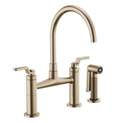 Click here to see  62544LF-GL Brizo Litze Bridge Kitchen Faucet w/ Side Spray, Arc Spout, Industrial Handle, Luxe Gold - 62544LF-GL