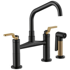 Click here to see  62564LF-BLGL Brizo Litze Series Matte Black/Brilliance Luxe Gold Bridge Faucet with Angled Swivel Spout and Industrial Handle, 1.8 GPM - 62564LF-BLGL