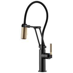 Click here to see  63243LF-BLGL Brizo Litze Single Handle Articulating Kitchen Faucet, Knurled Handle, Matte Black/Luxe Gold - 63243LF-BLGL