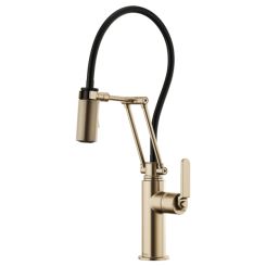 Click here to see  63244LF-GL Brizo Litze Articulating Faucet with Industrial Handle, Touch-Clean nozzles, 1.8 GPM, Brilliance Luxe Gold - 63244LF-GL 