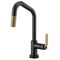 Click here to see  64064LF-BLGL Brizo Litze Matte Black/Brilliance Luxe Gold SmartTouch Pull-Down Kitchen Faucet with Angled Spout and Industrial Handle - 64064LF-BLGL