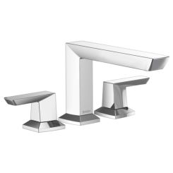 Click here to see Brizo T67388-PC Brizo Vettis Two-Handle Deck-Mount Roman Tub Faucet Trim, 3-Hole, Angular Spout, Lever Handles, ADA, Polished Chrome - T67388-PC