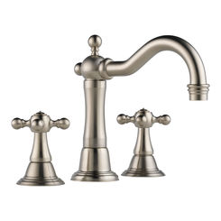 Click here to see BRIZO 65338LF-BN Brizo Tresa Two-Handle Widespread Brilliance Brushed Nickel Bathroom Faucet with Metal Pop-Up, 1.5 GPM, Quick-Snap, Three-Hole, Cross Handles - 65338LF-BN