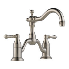 Click here to see Brizo 65536LF-BN Brizo Tresa Two-Handle Widespread Bridge Brilliance Brushed Nickel Bathroom Faucet with Lever Handles, 1.5 GPM, Two-Hole, Less Drain - 65536LF-BN