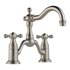 Click here to see DELTA FAUCETS COMPANY 65538LF-BN Brizo Tresa Two-Handle Widespread Bridge Brilliance Brushed Nickel Bathroom Faucet with Cross Handles, 1.5 GPM, Two-Hole, Less Drain - 65538LF-BN