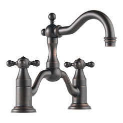 Click here to see BRIZO 65538LF-RB Brizo Tresa Two-Handle Widespread Bridge Venetian Bronze Bathroom Faucet with Cross Handles, 1.5 GPM, Two-Hole, Less Drain - 65538LF-RB