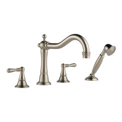Click here to see Brizo T67436-BN Brizo Tresa Two-Handle Roman Tub Faucet Trim with Hand Shower, 1.75 GPM, Hook Spout, 4-Hole, Lever Handles, ADA, Brilliance Brushed Nickel - T67436-BN