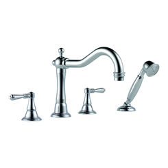 Click here to see BRIZO T67436-PC Brizo Tresa Two-Handle Roman Tub Faucet Trim with Hand Shower, 1.75 GPM, Hook Spout, 4-Hole, Lever Handles, ADA, Polished Chrome - T67436-PC