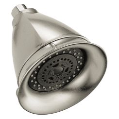 Click here to see Brizo RP42431NK Brizo Essential 5in Wall-Mount Shower Head, Multi-Function, Round, 1.75 GPM, Luxe Nickel - RP42431NK