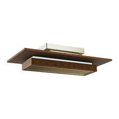 Click here to see  81422-PNTK-2.5 Brizo Frank Lloyd Wright 21in Raincan Shower Head with Integrated LED Lighting, Single-Function, Canopy Spray, 2.5 GPM, Polished Nickel/Teak - 81422-PNTK-2.5