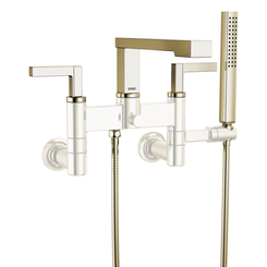 Click here to see  T70322-PN Brizo Frank Lloyd Wright Two-Handle Multi-Mount Tub Faucet Trim with Hand Shower, 2-Hole, 1.75 GPM, Lever Handles, ADA, Brilliance Polished Nickel - T70322-PN