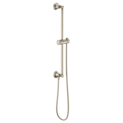 Click here to see Brizo 74795-BN Brizo 74795-BN Essential Classic Round Slide Bar with Metal Hose - Brushed Nickel