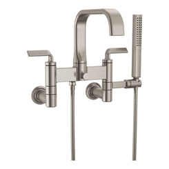 Click here to see Brizo T70367-NK Brizo Allaria Two-Handle Multi-Mount Tub Faucet Trim with Hand Shower, 2-Hole, 1.75 GPM, Twist Lever Handles, ADA, Brilliance Luxe Nickel - T70367-NK