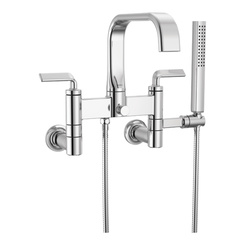 Click here to see Brizo T70367-PC Brizo Allaria Two-Handle Multi-Mount Tub Faucet Trim with Hand Shower, 2-Hole, 1.75 GPM, Twist Lever Handles, ADA, Polished Chrome - T70367-PC