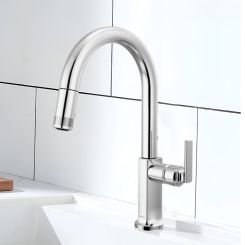 Click here to see Brizo 63006LF-PCLHP-L Brizo Kintsu Single-Handle Pull-Down Kitchen Faucet w/ Arc Spout, Less Handle, 1.8 GPM, Lumicoat Polished Chrome - 63006LF-PCLHP-L