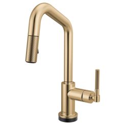 Click here to see  64963LF-GL Brizo Litze Smart Touch Pull-Down Prep Faucet With Angle Spout, Knurled Lever Handle, 1.8 GPM, Diamond Seal, MagneDock, Touch-Clean, Brilliance Luxe Gold - 64963LF-GL