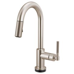 Click here to see Brizo 64943LF-SS Brizo Litze Smart Touch Pull-Down Prep Faucet With Arc Spout, Knurled Lever Handle, 1.8 GPM, Diamond Seal, MagneDock, Touch-Clean, Stainless - 64943LF-SS