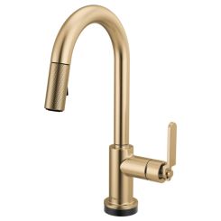 Click here to see Brizo 64944LF-GL Brizo Litze Smart Touch Pull-Down Prep Faucet With Arc Spout, Industrial Lever Handle, 1.8 GPM, Diamond Seal, MagneDock, Touch-Clean, Brilliace Luxe Gold - 64944LF-GL:
