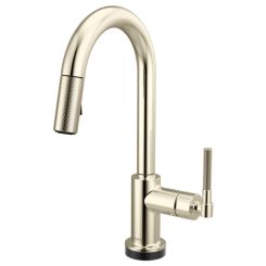 Click here to see Brizo 64943LF-PN Brizo Litze Smart Touch Pull-Down Prep Faucet With Arc Spout, Knurled Lever Handle, 1.8 GPM, Diamond Seal, MagneDock, Touch-Clean, Brilliance Polished Nickel - 64943LF-PN