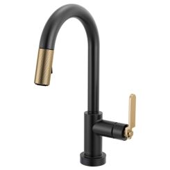 Click here to see Brizo 64944LF-BLGL Brizo Litze Smart Touch Pull-Down Prep Faucet With Arc Spout, 1.8 GPM, DIAMOND Seal, Touch-Clean, Matte Black/Brilliace Luxe Gold - 64944LF-BLGL