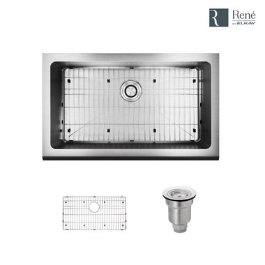 Click here to see Elkay R1-3001-16 Rene By Elkay R1-3001-16 Single Bowl Stainless Steel Apron Kitchen Sink Kit - 16-Gauge 