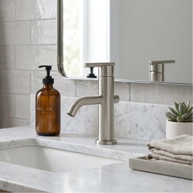 Click here to see Danze D236058BN Danze Parma Trim Line Single-Hole Bathroom Faucet with Touch-Down Drain, 1.5 GPM, Lever Handle, Brushed Nickel - D236058BN