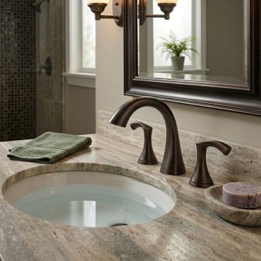 Click here to see Danze D304022BR Danze Antioch Widespread Bathroom Faucet With Touch-Down Drain, Lever Handle, ADA, 1.5 GPM, Tumbled Bronze - D304022BR