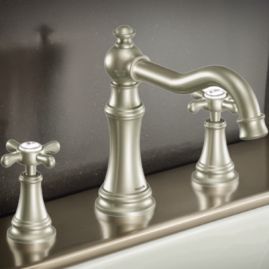 Click here to see Moen TS22101BN Moen Weymouth Two-Handle Roman Tub Faucet Trim, Cross Handles, ADA, M-PACT, Brushed Nickel - TS22101BN