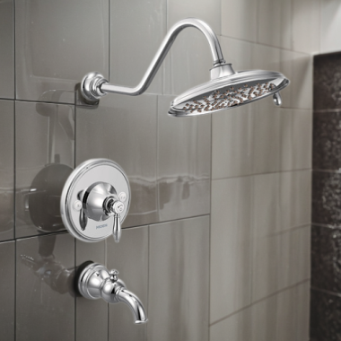 Click here to see Moen TS32104EP Moen Weymouth Posi-Temp Tub/Shower Faucet with 1.75 GPM Rainshower, 2-Function, Single Lever Handle, M-PACT, Immersion, Polished Chrome - TS32104EP