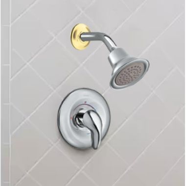 Click here to see Moen TL2392CP Moen Villeta Posi-Temp Single-Handle Shower Trim, One-Function, 2.5 GPM, Lever Handle, Bulk Version, Chrome/Polished Brass - TL2392CP 